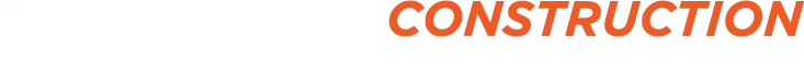 Logo featuring the word "CONSTRUCTION" in bold, all-uppercase orange letters slightly elevated off a gray shadow below, giving a three-dimensional effect. The left side of the header is blank, with the text aligned to the right. The overall style is modern and clean.