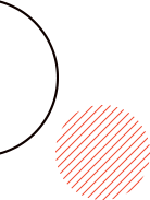 An image with a large, thinly outlined circle on the upper left and a smaller, solid red circle with diagonal black stripes on the bottom right, set against a transparent background.