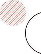 An abstract image featuring two circles on a black background. The upper-left circle is filled with diagonal red lines, while the lower-right circle is outlined in thin red. Both circles partially extend beyond the image frame.