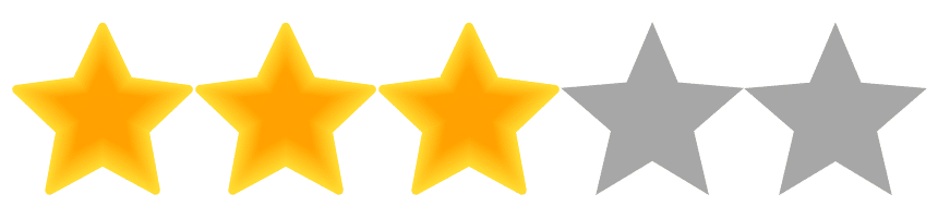 An image displaying a rating with three yellow stars and two gray stars, indicating a three out of five stars rating.